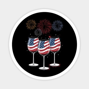 4th Of July Wine Glasses Patriotic Red White Blue USA Flag Magnet